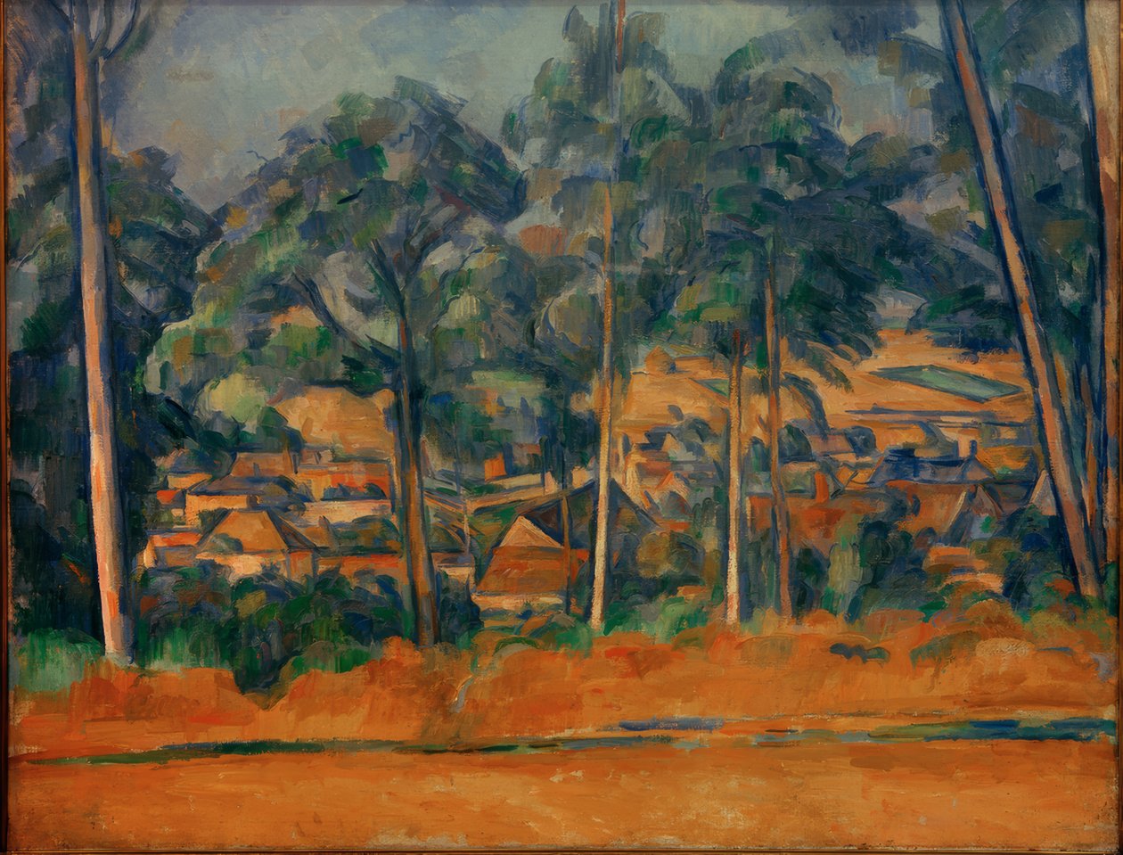 Landsby bak trær av Paul Cézanne