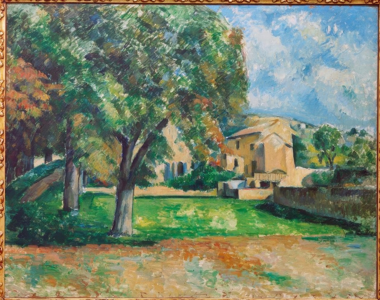 Kastanjetrær og gård i Jas de Bouffan av Paul Cézanne