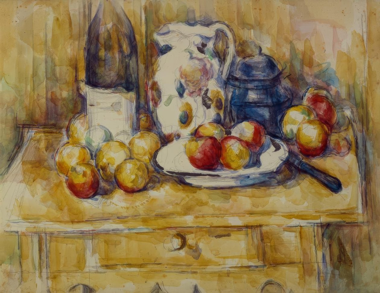 Stilleben: Epler på en kommode av Paul Cézanne