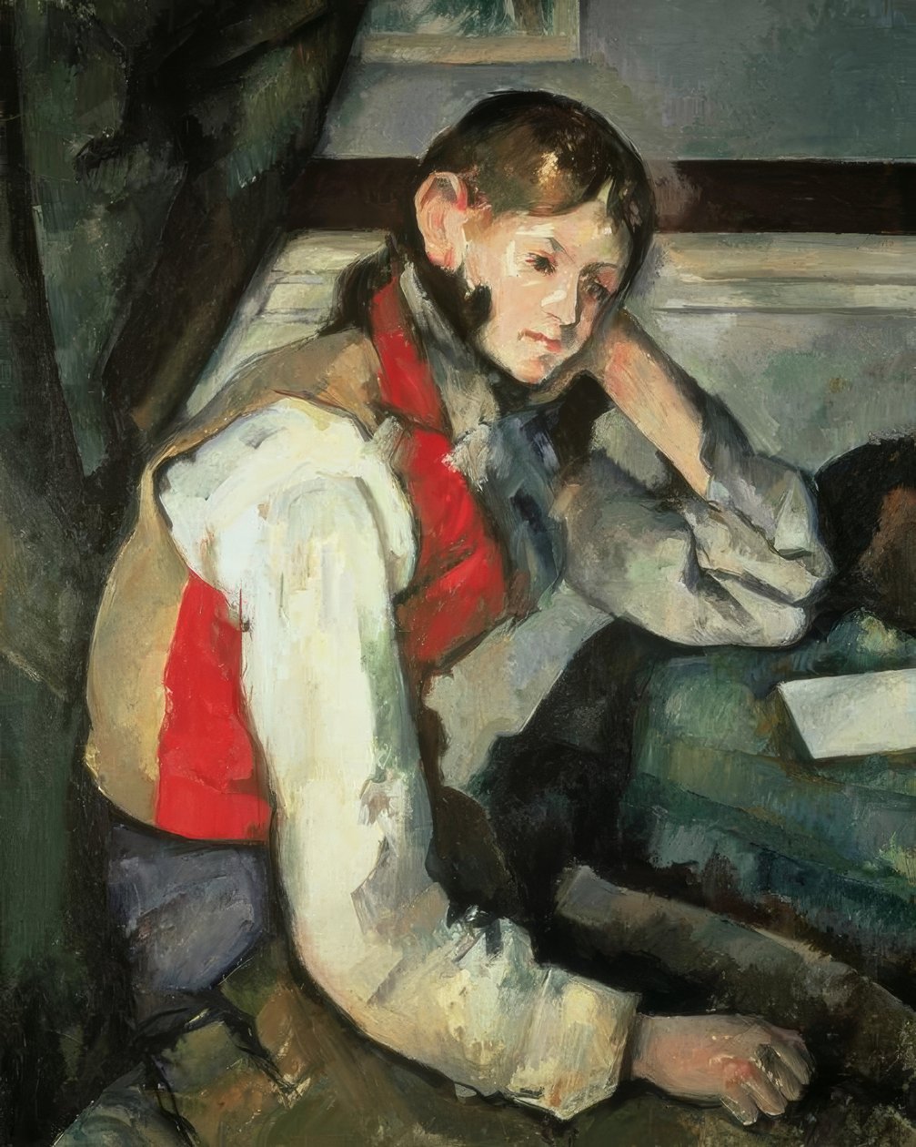 P.Cézanne, ung mann med rød vest av Paul Cézanne