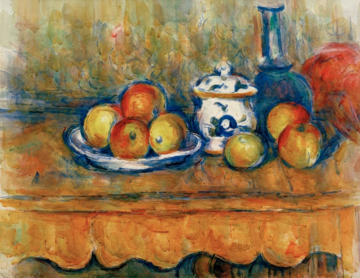 Epler, karaffel og sukkerskål av Paul Cézanne