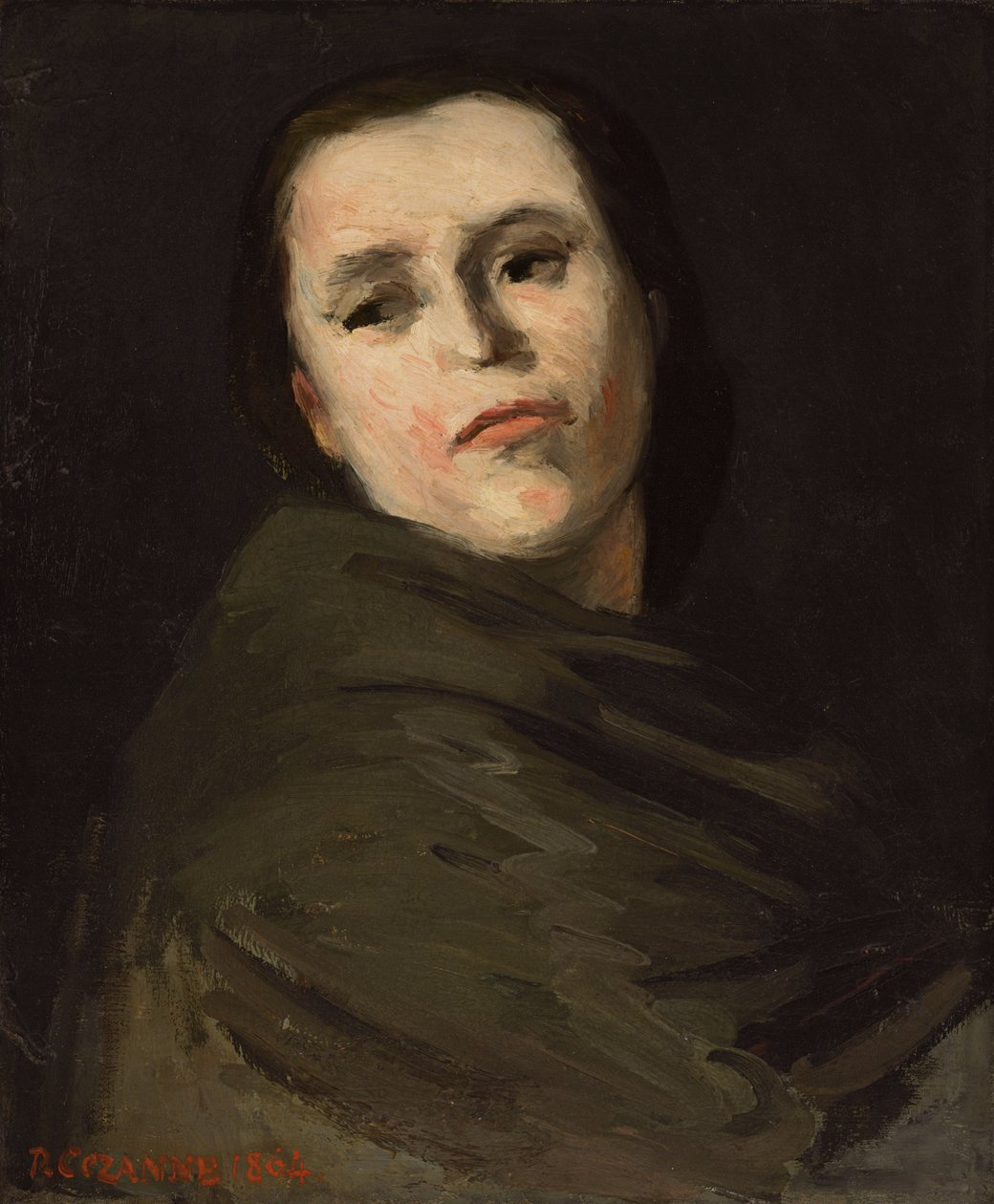 Kvinnens hode; Tete de femme, 1864 av Paul Cézanne