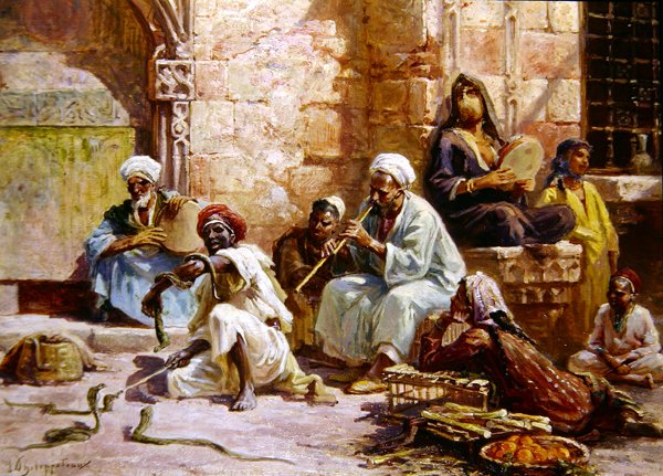 The Snake Charmer (olje på lerret) av Paul Dominique Philippoteaux