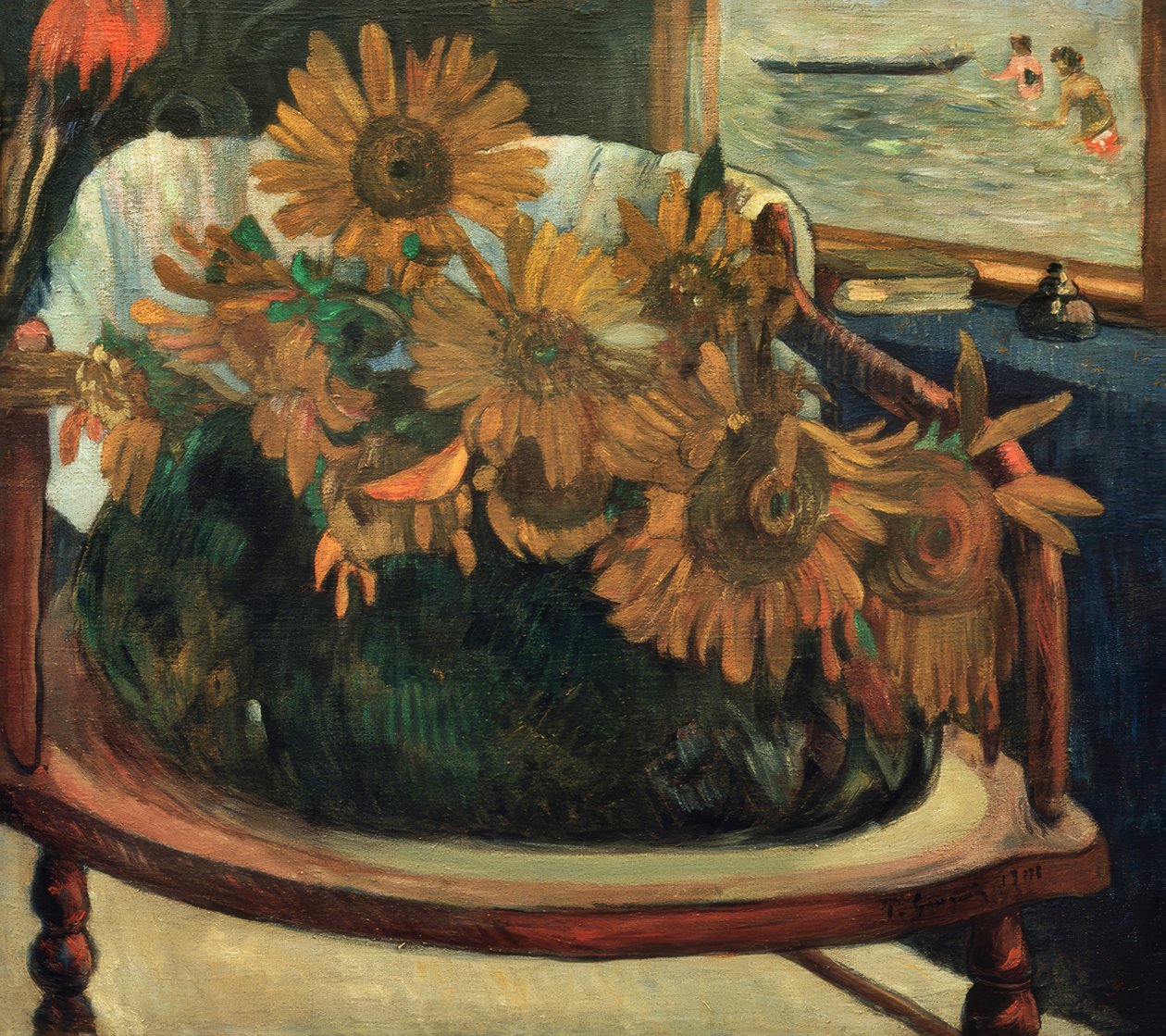 Solsikkeblomster i en stol I av Paul Gauguin