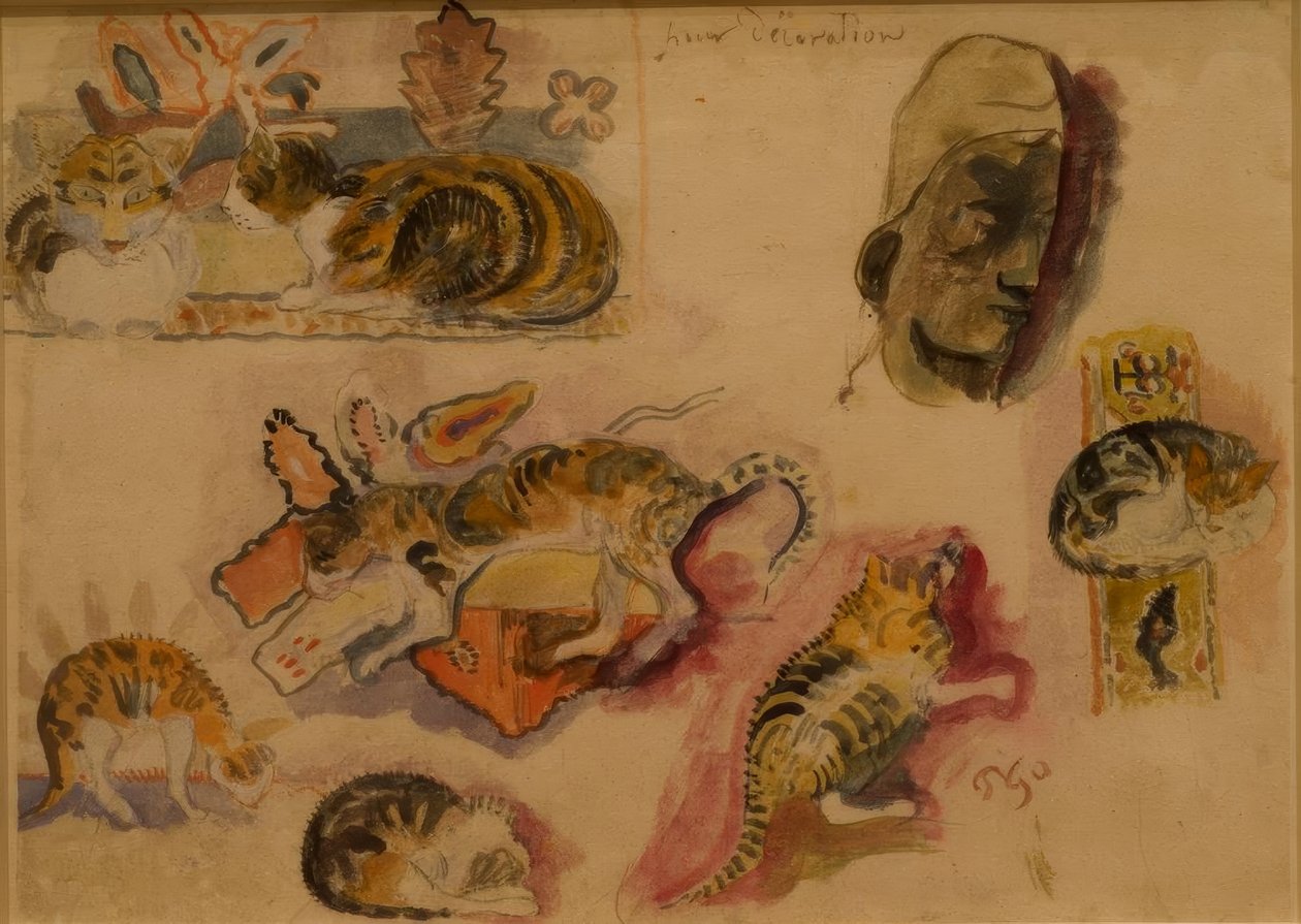 Katter og hode av Paul Gauguin