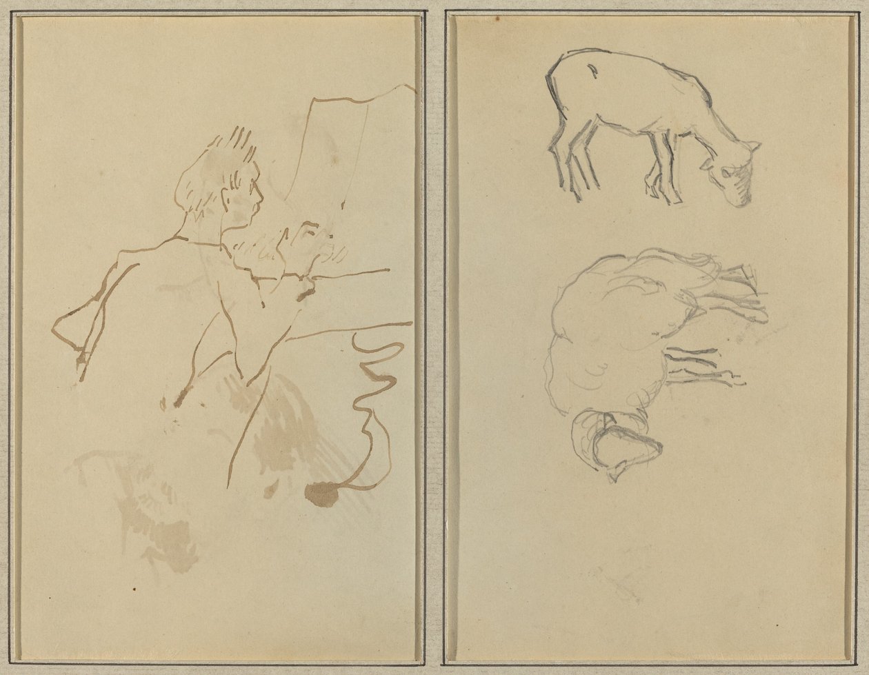 Mann som spiller piano; To sauer [verso] av Paul Gauguin
