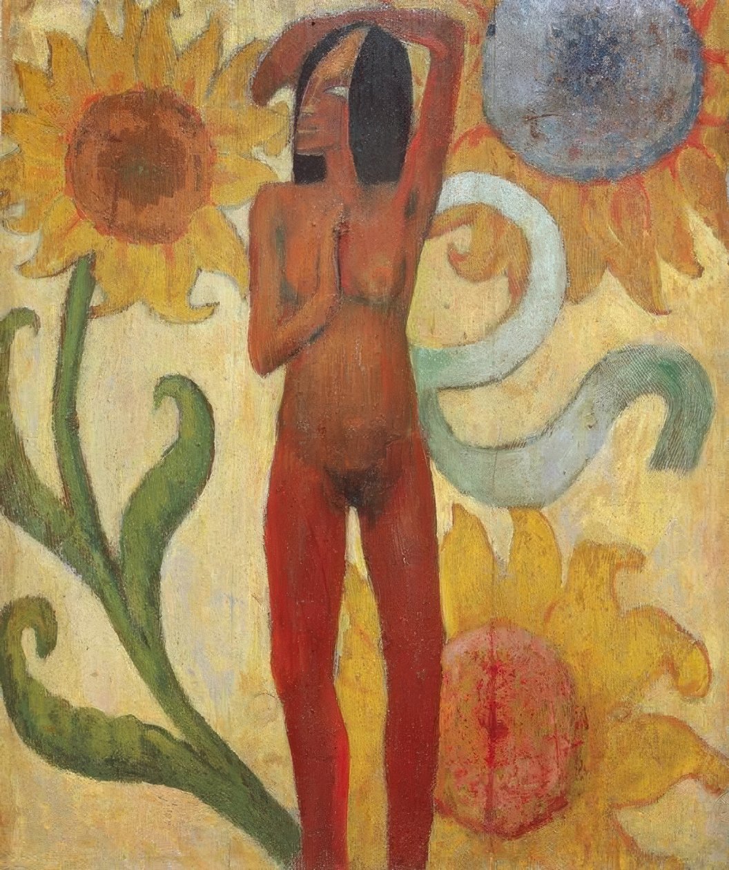 Naken kvinneskikkelse med solsikker (eller karibisk kvinne) av Paul Gauguin