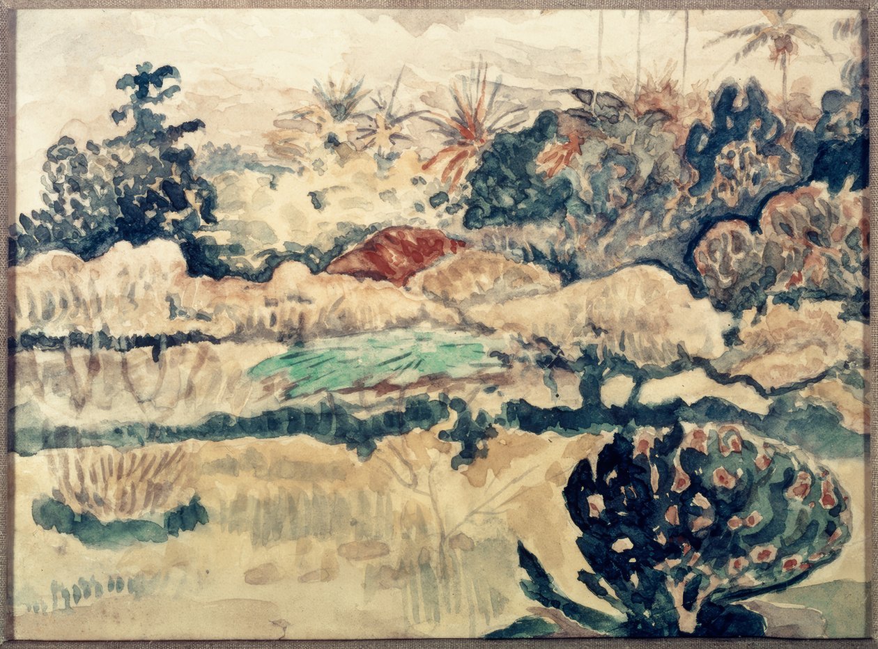 Tahitisk landskap av Paul Gauguin