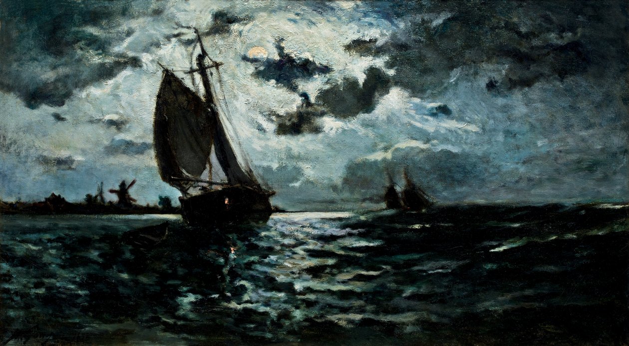 Seilskip i måneskinnet. av Paul Gauguin