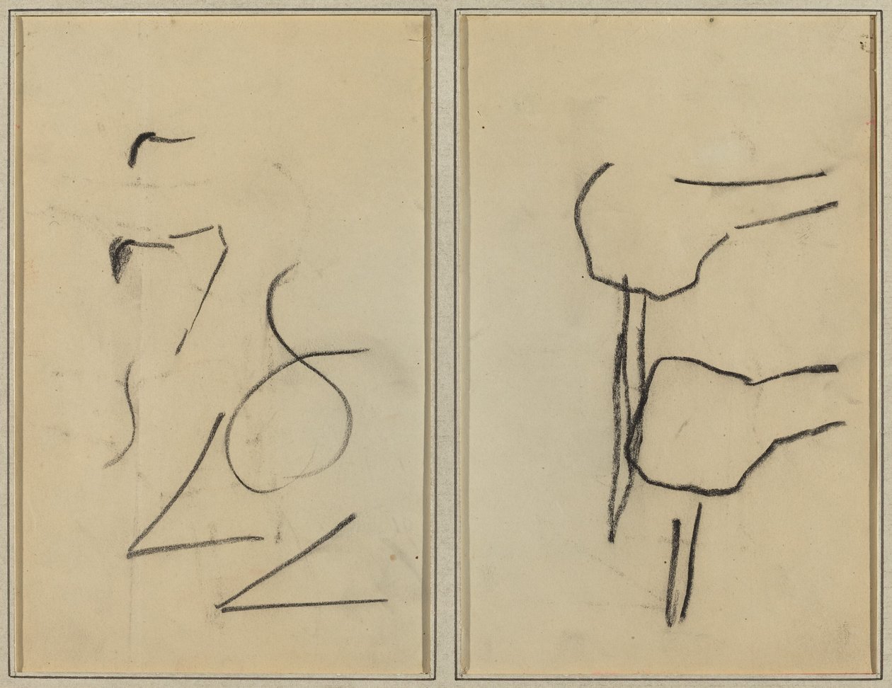 Skriblerier; To former [verso] av Paul Gauguin