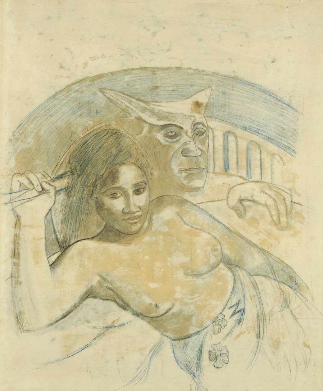 Tahitisk kvinne med ond ånd av Paul Gauguin