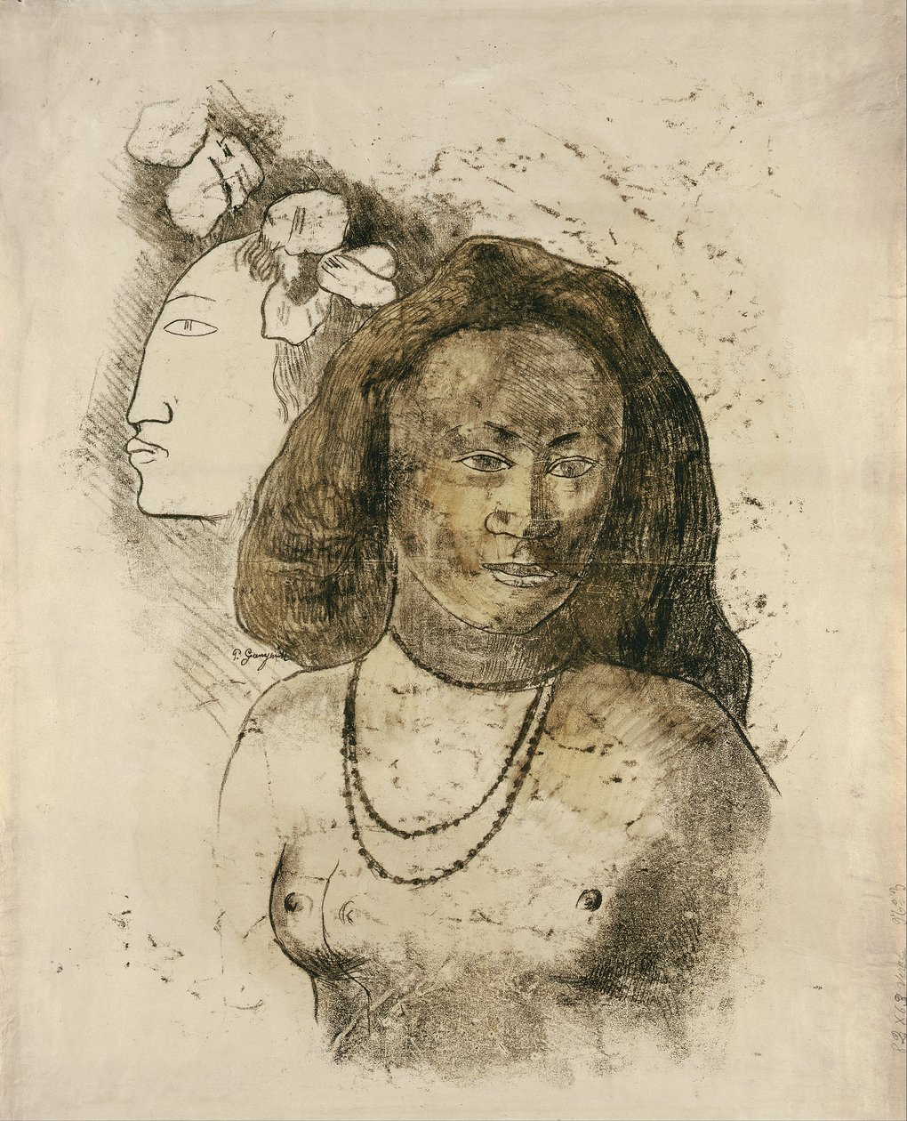 Tahitisk kvinne med ond ånd LEsprit slør av Paul Gauguin