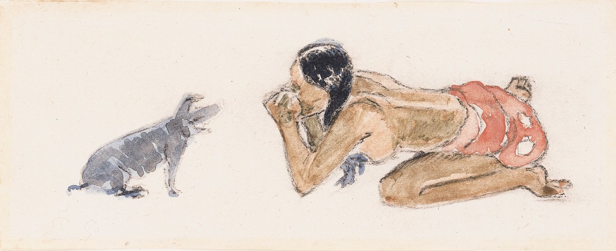 Tahitisk kvinne med gris av Paul Gauguin