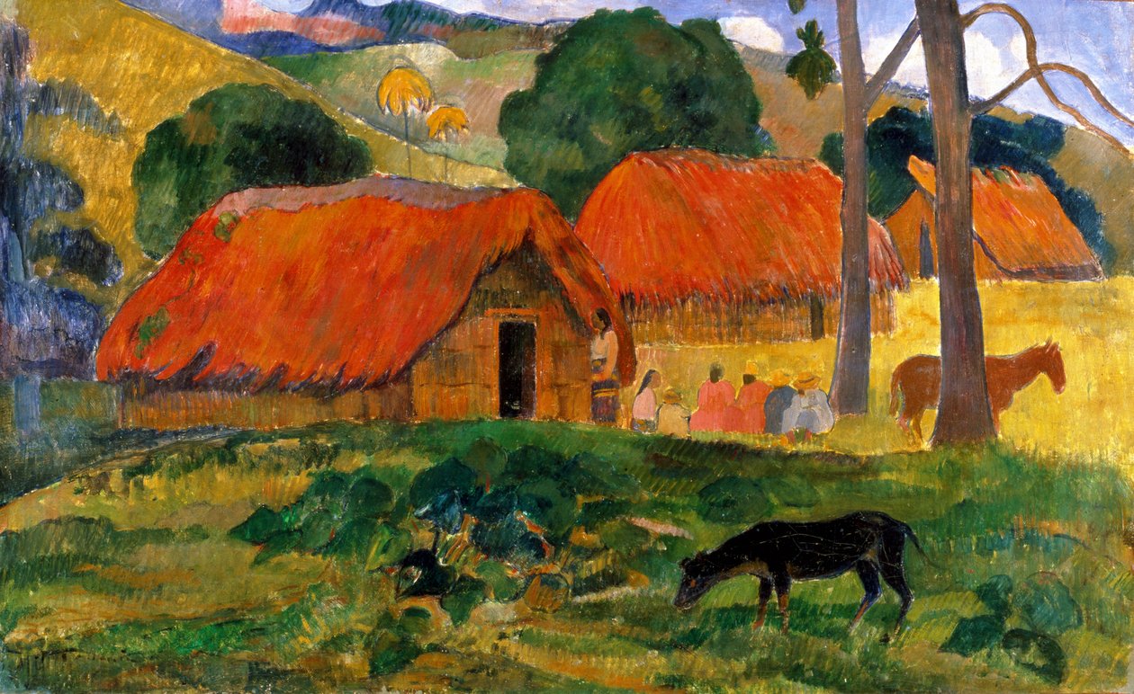 De tre hyttene, Tahiti av Paul Gauguin