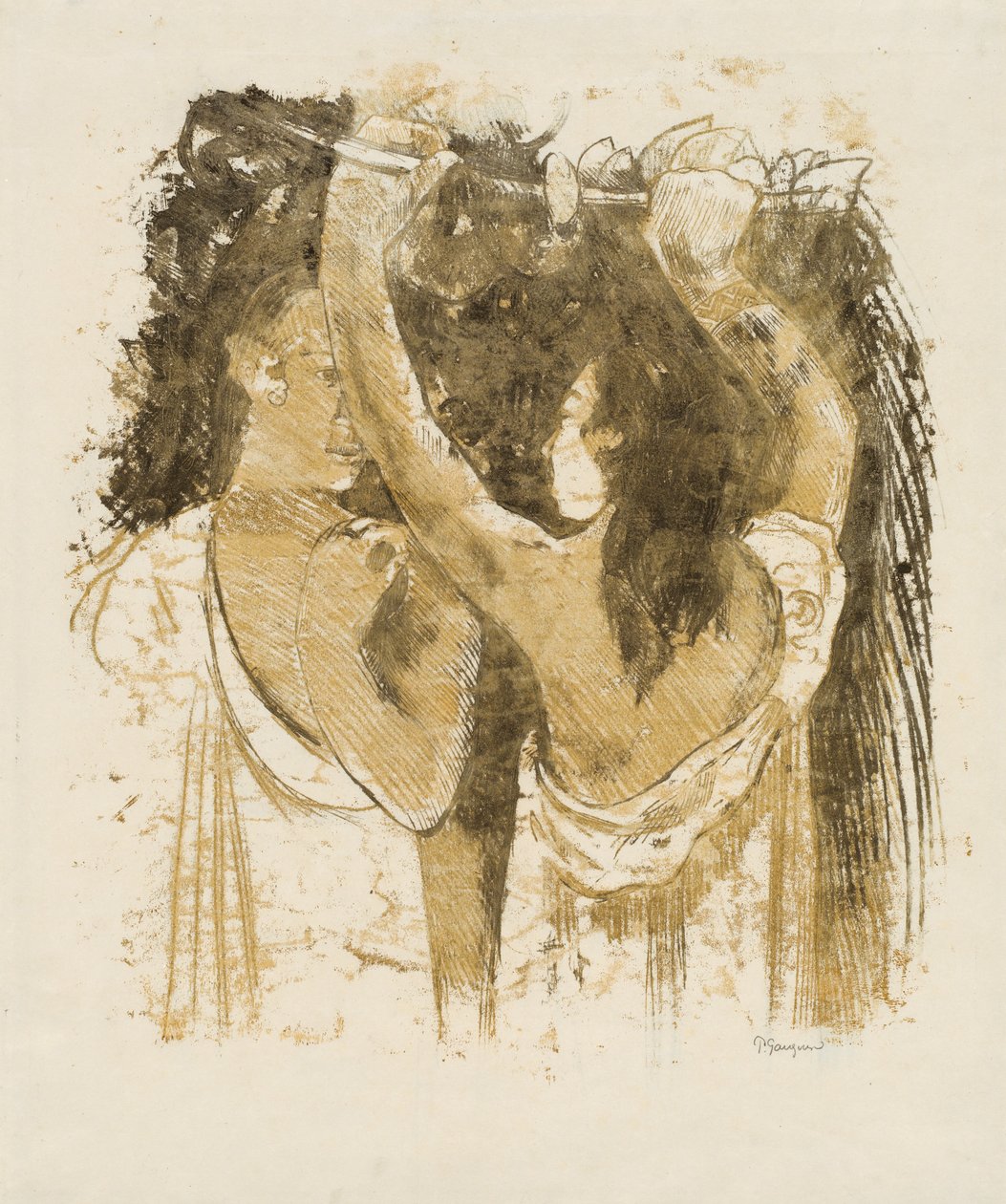 To tahitianere som samler frukt [recto] av Paul Gauguin