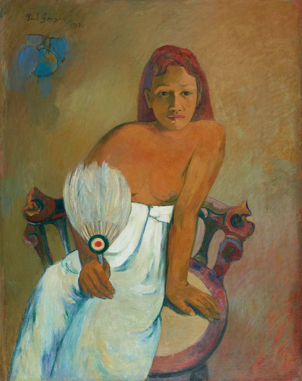 Kvinne med fan. av Paul Gauguin