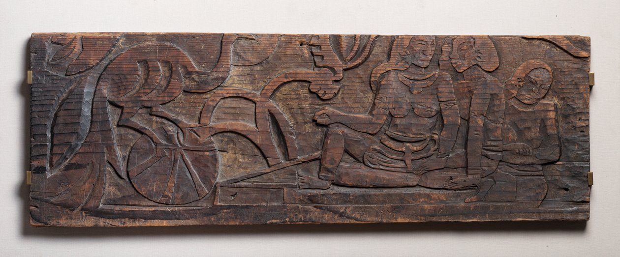 Kvinner med en påfugl, lettelse av Paul Gauguin