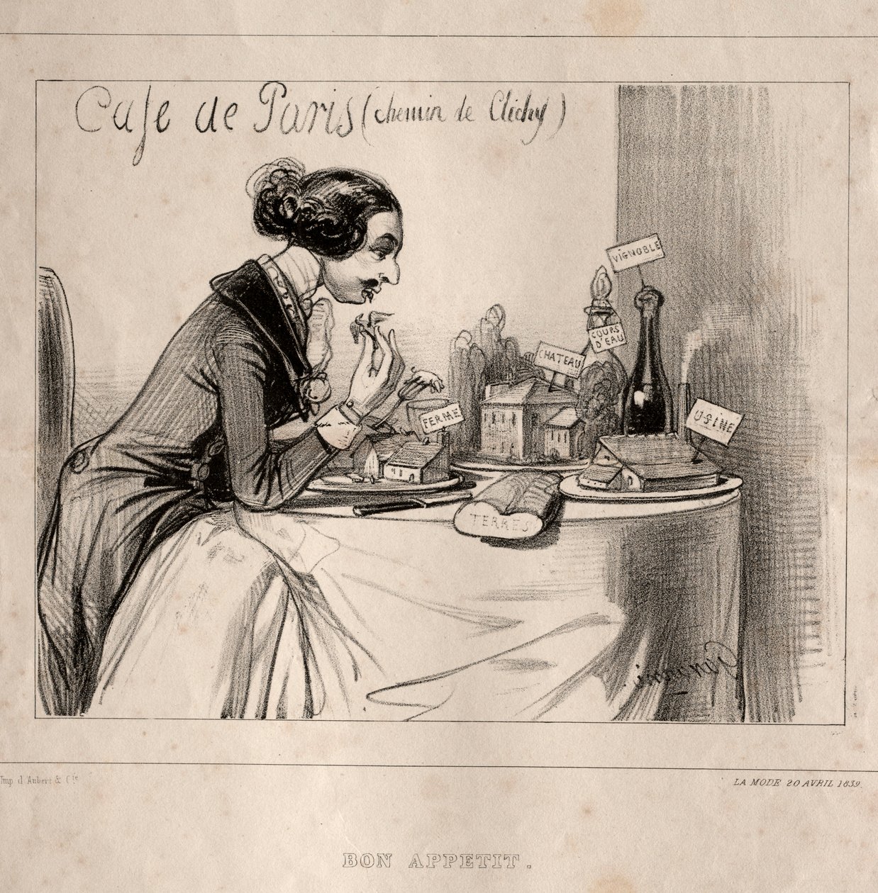 Fantastisk skisse: Bon Appetit, 1839. av Paul Gavarni