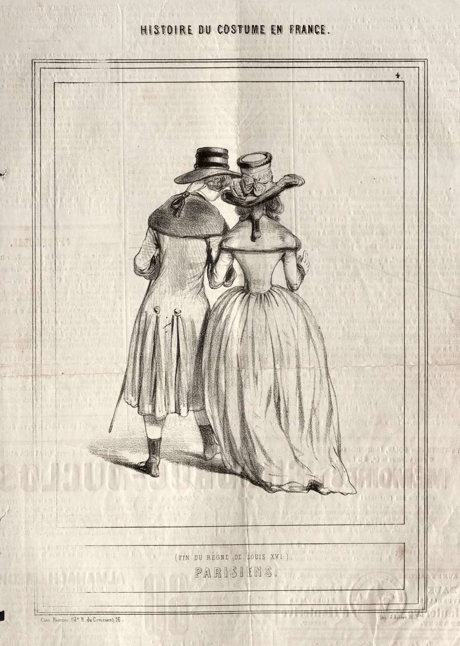 Historie om kostyme i Frankrike: Parisere, 1843. av Paul Gavarni