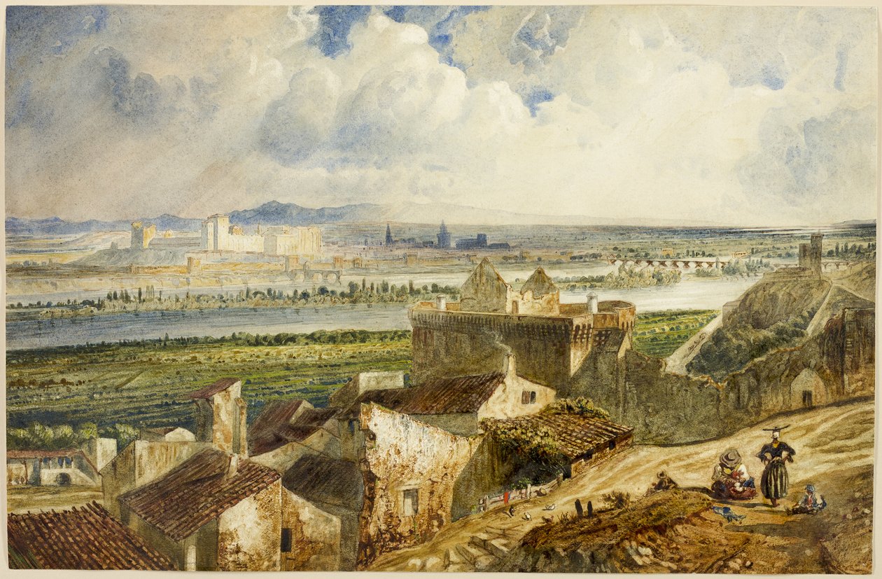 Utsikt over Avignon (fra Villeneuve les Avignon) av Paul Huet