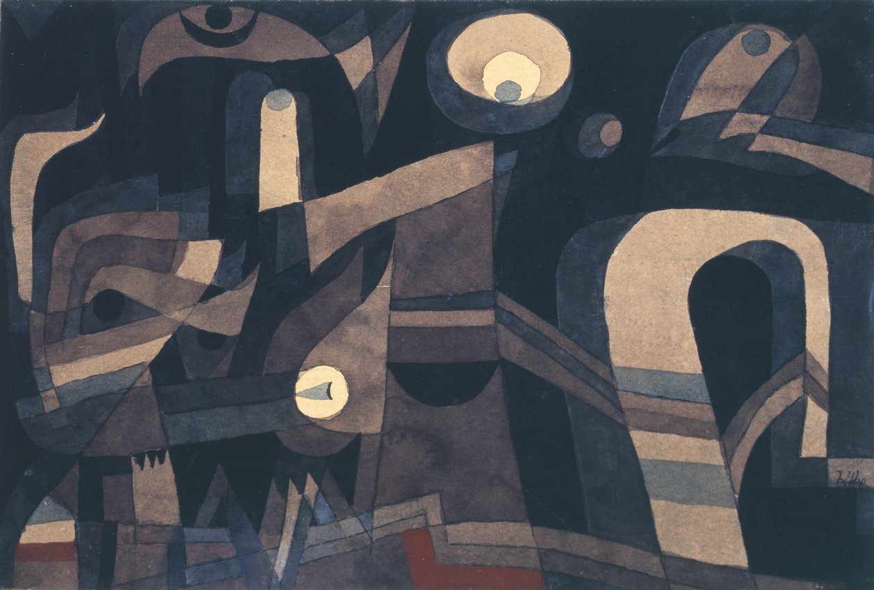 Om natten Grønn-indisk rød, dyster, 1921. av Paul Klee