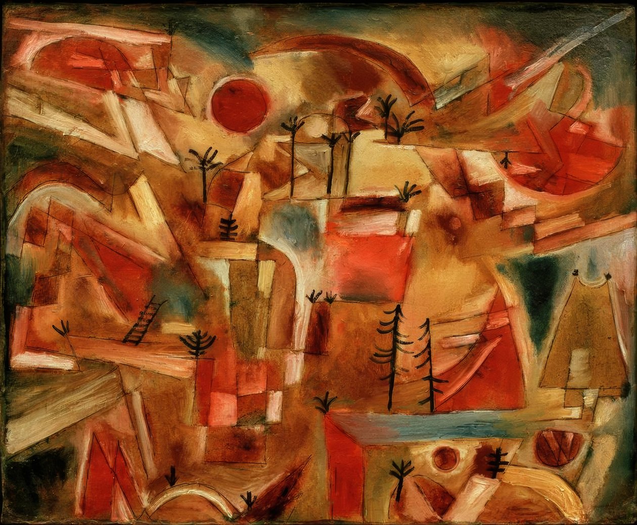 Steinete landskap (med palmer og graner) av Paul Klee