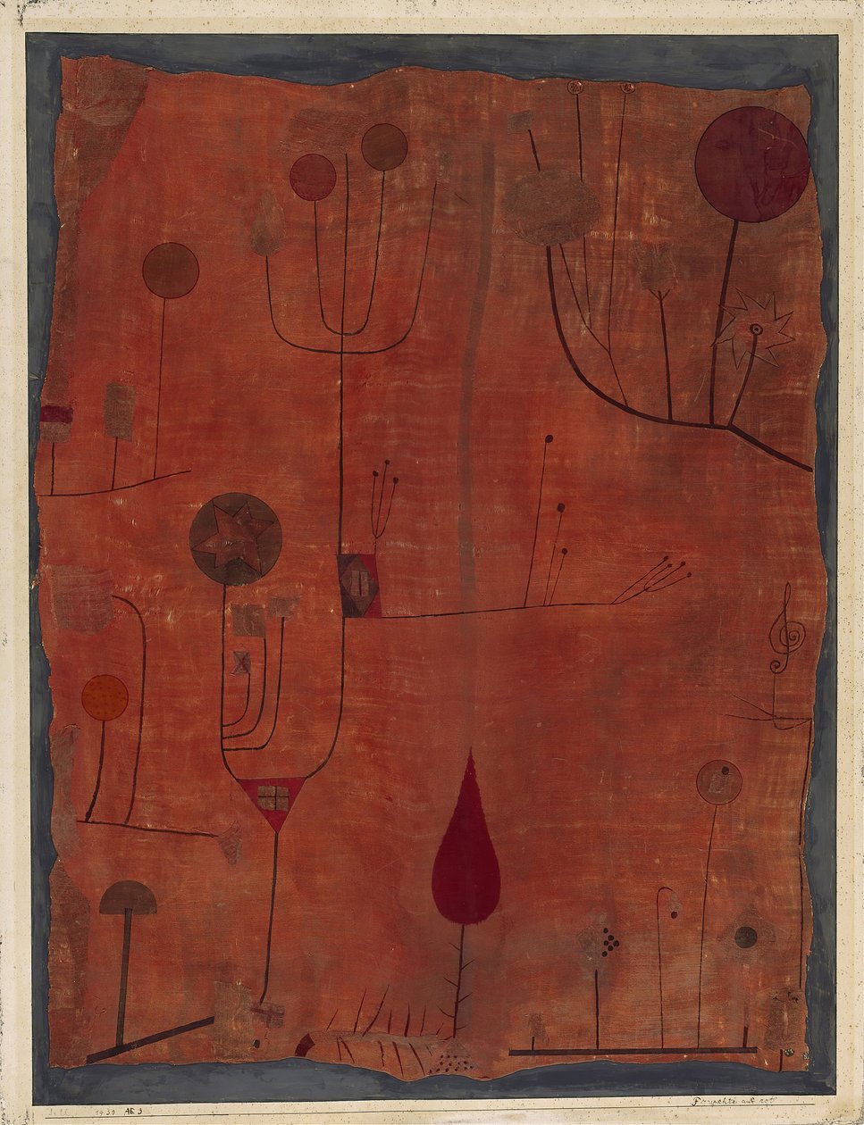 Frukt på rødt, 1930. av Paul Klee
