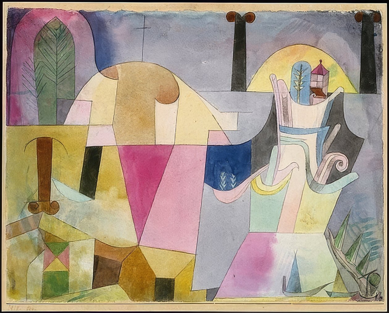 Landskap med sorte søyler. 1919 av Paul Klee