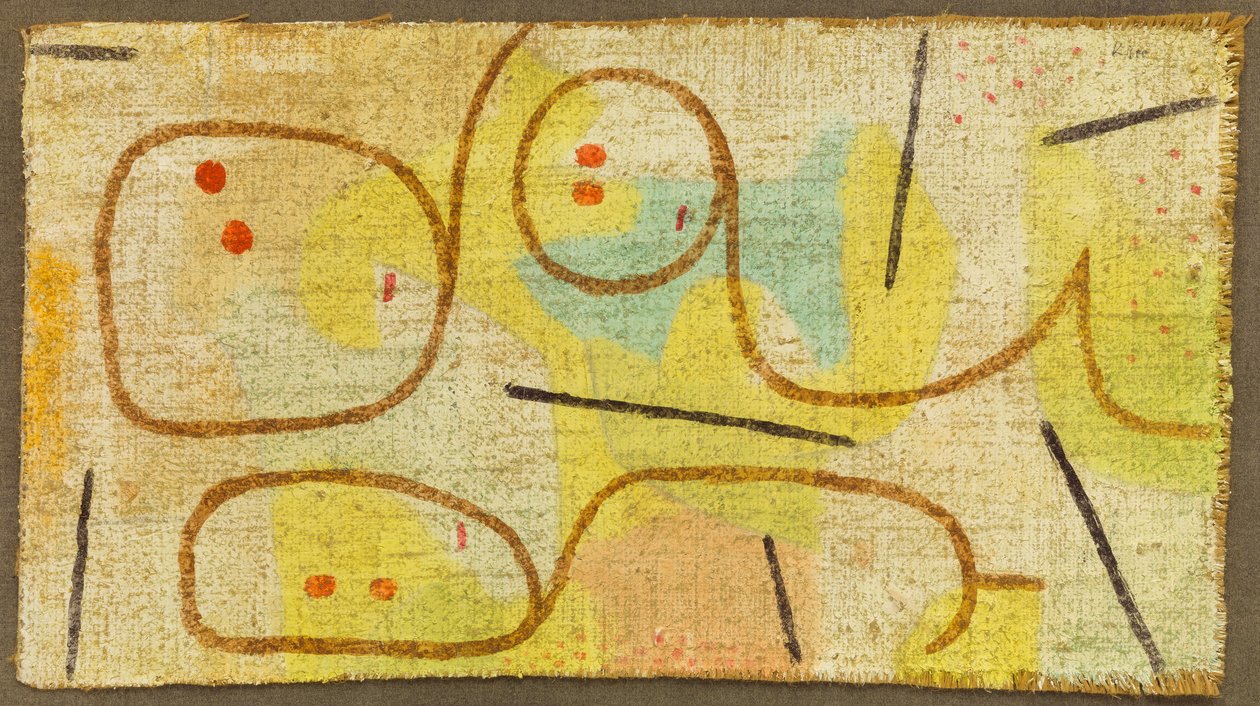 Tilbakelent, c. 1937 (olje på burlap) av Paul Klee
