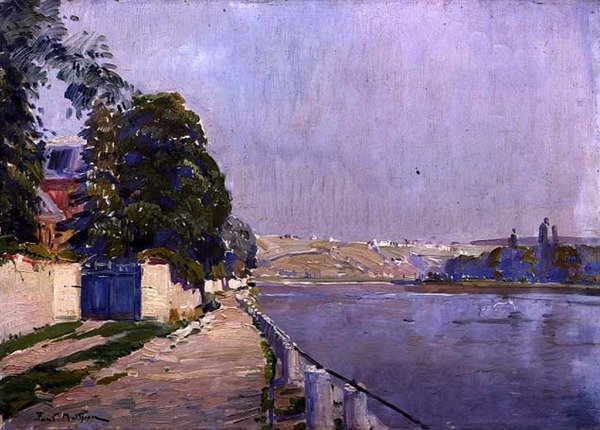 Elvebredden (olje om bord) av Paul Mathieu