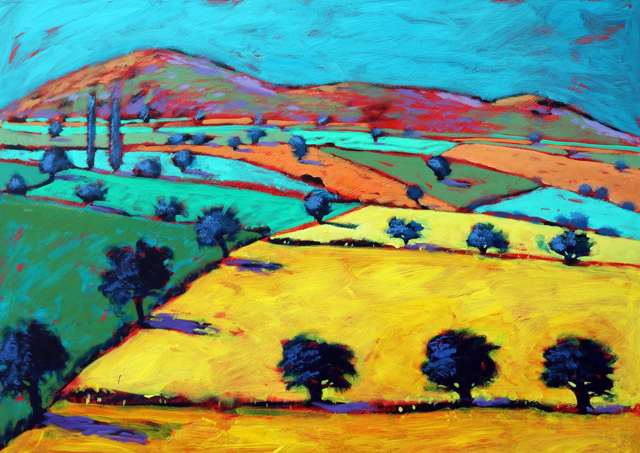 Golden Valley (akryl om bord) av Paul Powis