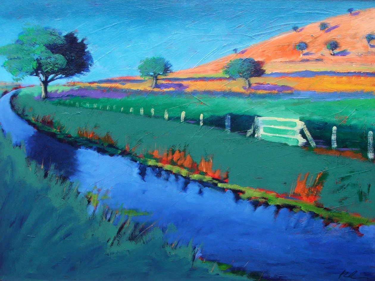 River Teme (akryl om bord) av Paul Powis