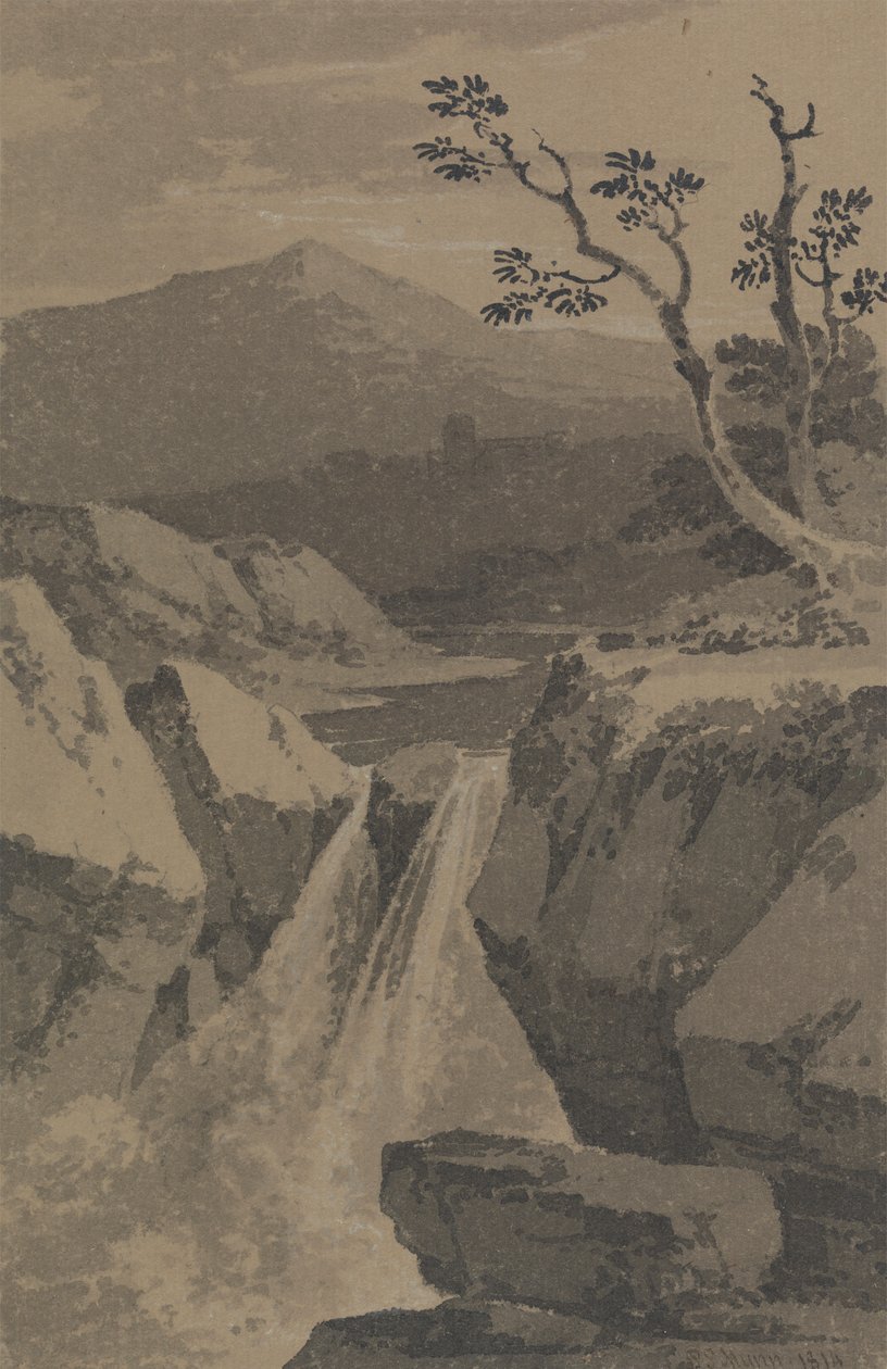 Foss og fjerne fjell av Paul Sandby Munn