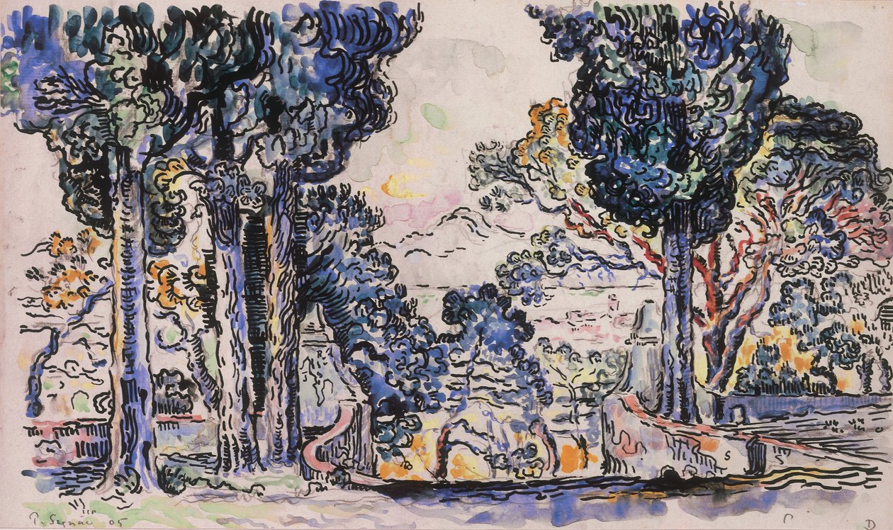 Sypresser i Sainte-Anne Saint Tropez av Paul Signac