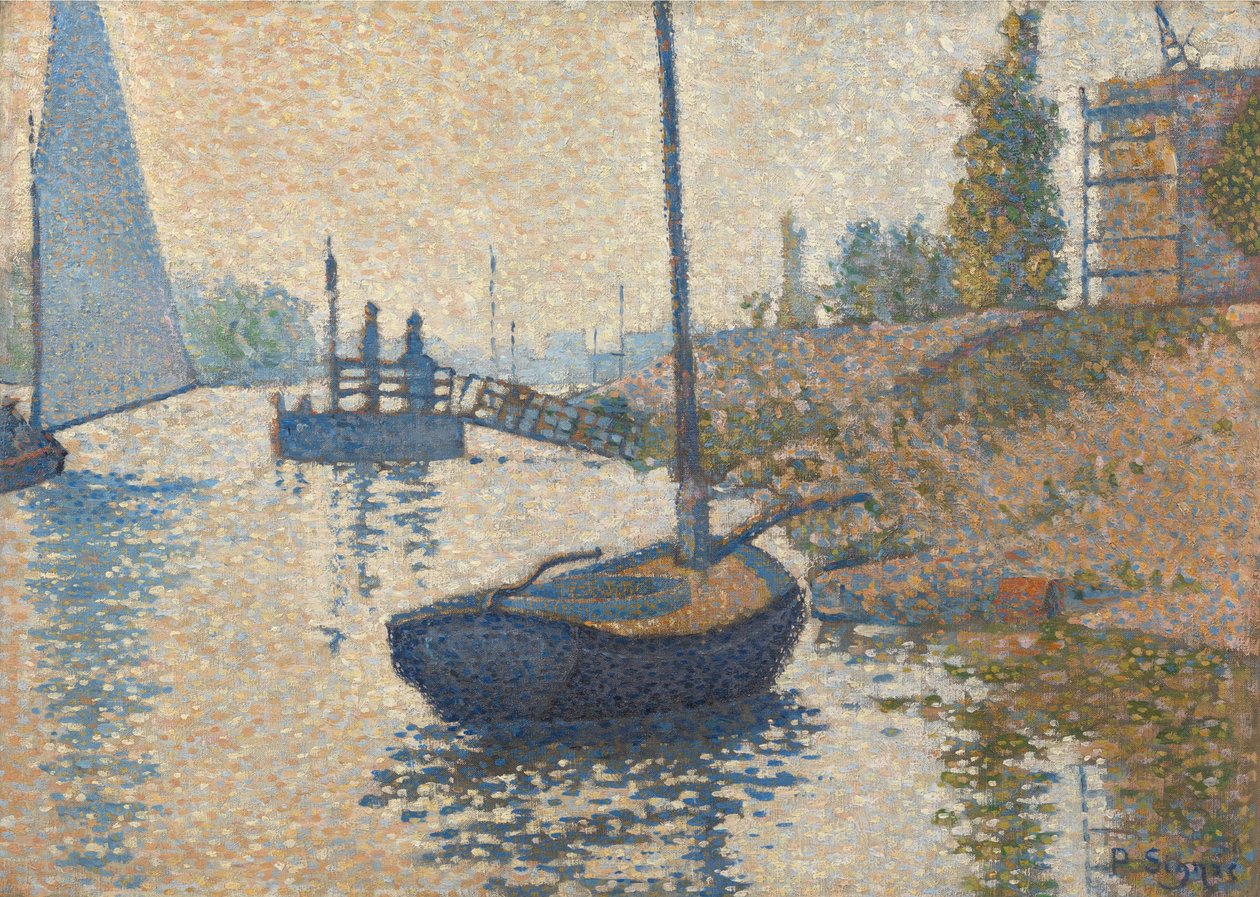 Pontoon of Félicité ved Asnières av Paul Signac