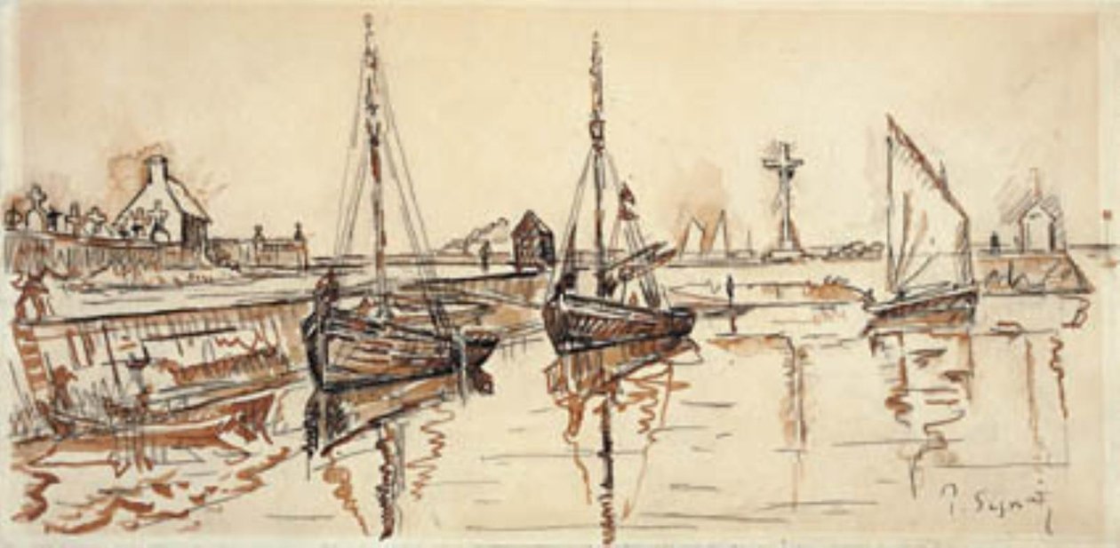 Seilskuter i havnen i Barfleur av Paul Signac