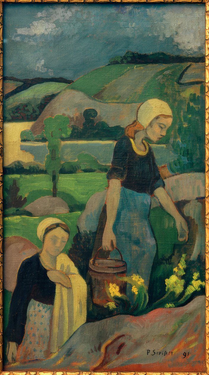 Unge vaskekvinner går oppover elven av Paul Sérusier