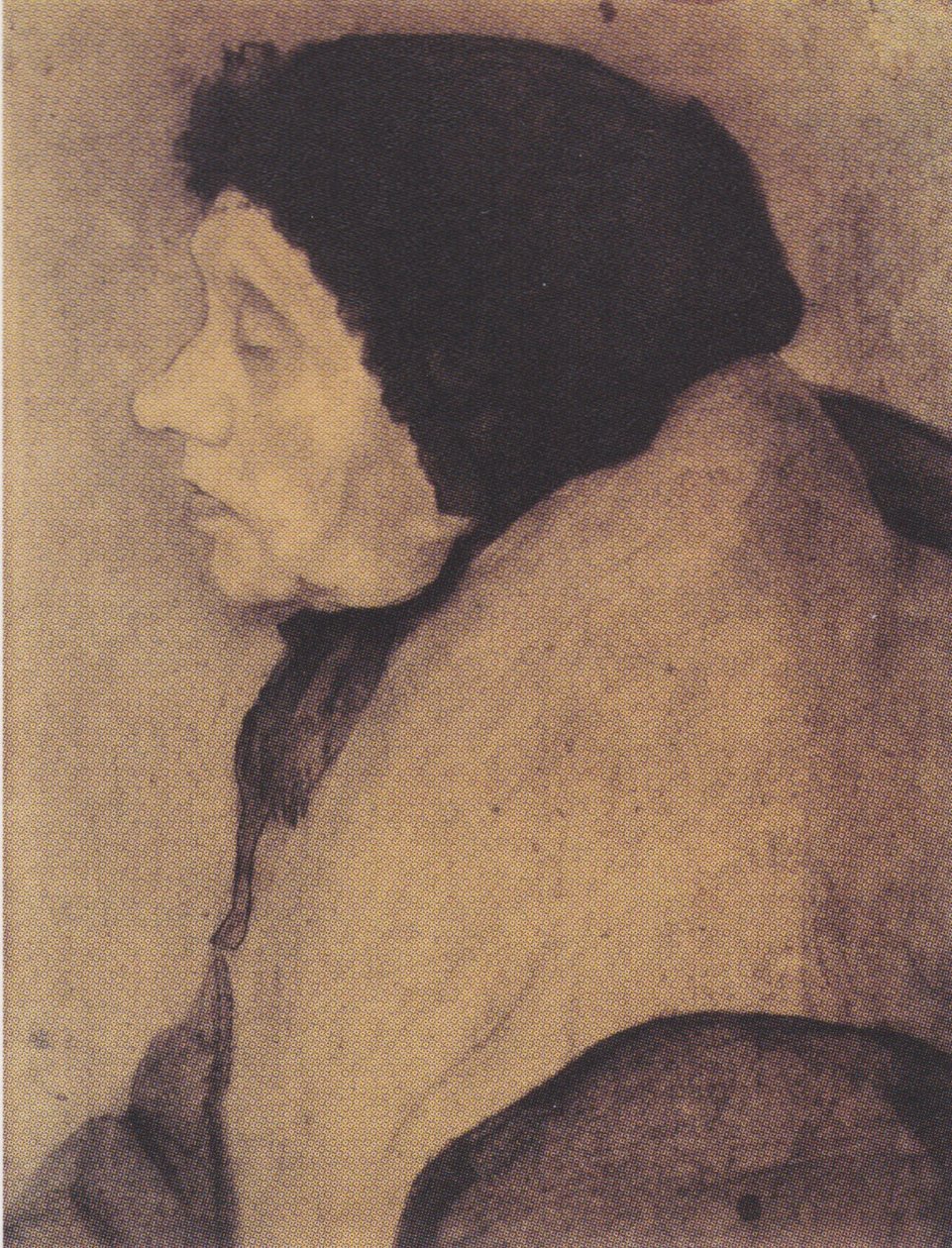 Gammel kvinne med hette i profil til venstre av Paula Modersohn Becker