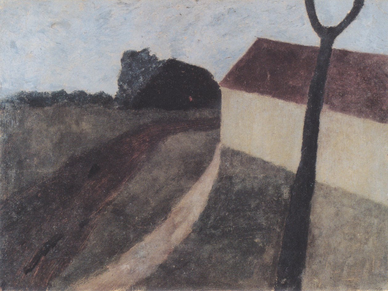 Skumringslandskap med hus og gaffel av en gren av Paula Modersohn Becker