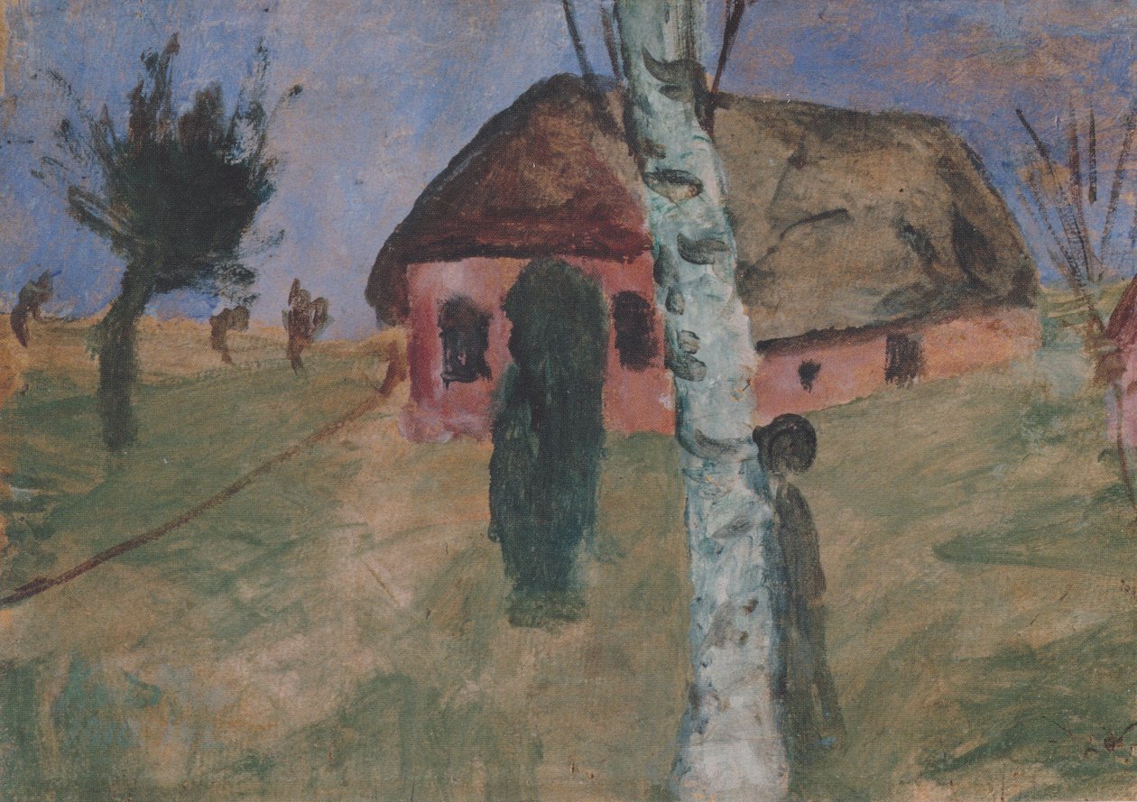 Rødt hus med bjørk av Paula Modersohn Becker