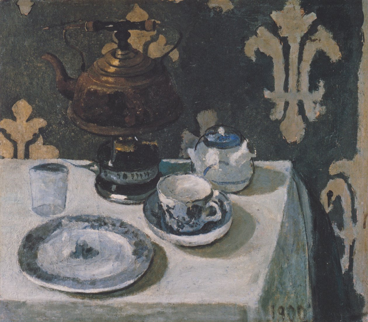Stilleben med blått og hvitt porselen og tekoker av Paula Modersohn Becker