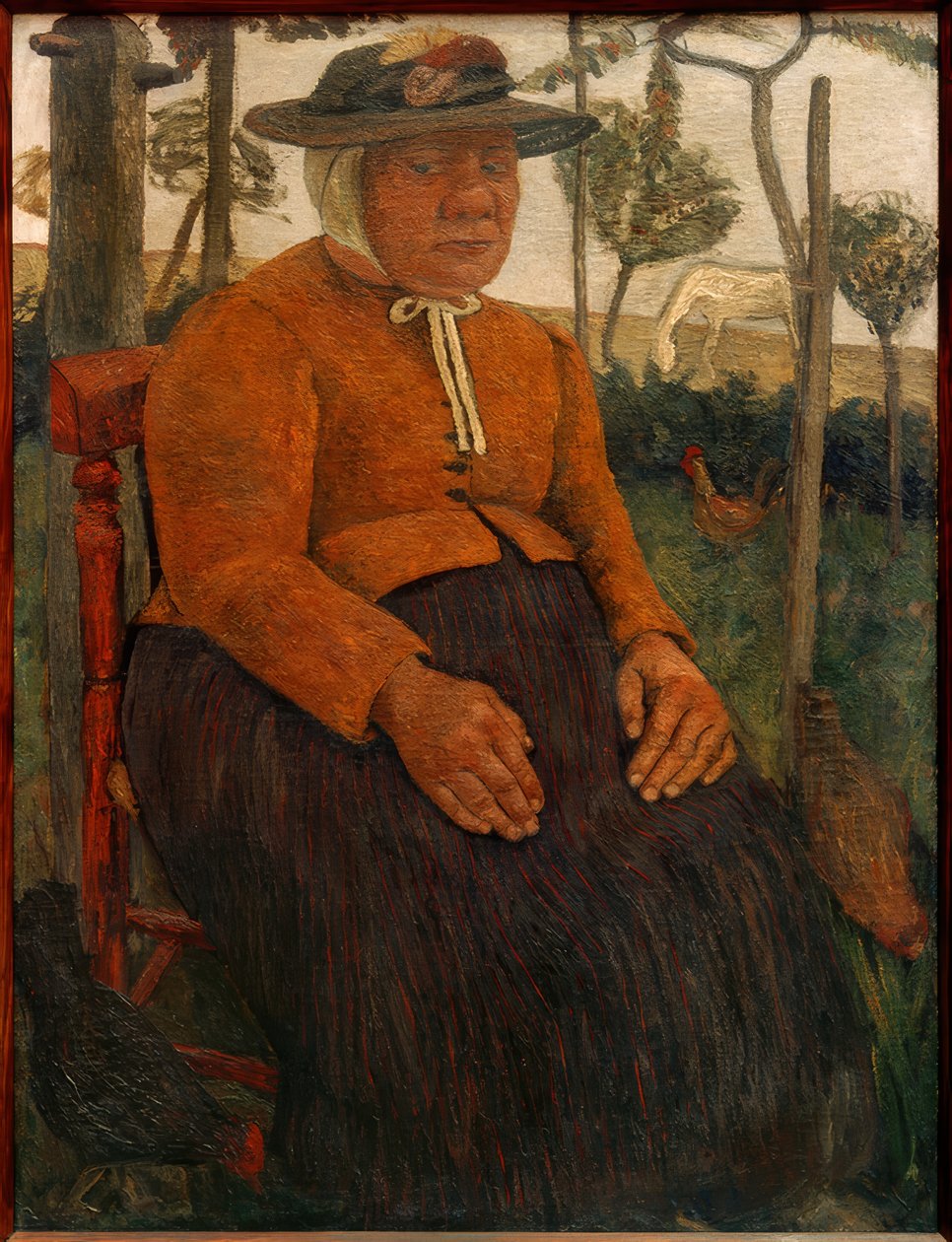 Gammel fattig kvinne som sitter i hagen av Paula Modersohn Becker
