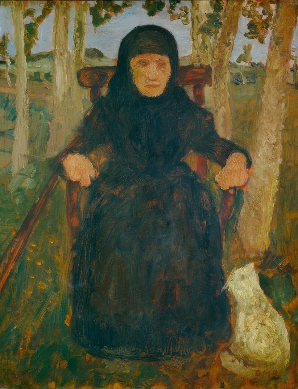Sittende gammel kvinne med en katt av Paula Modersohn Becker