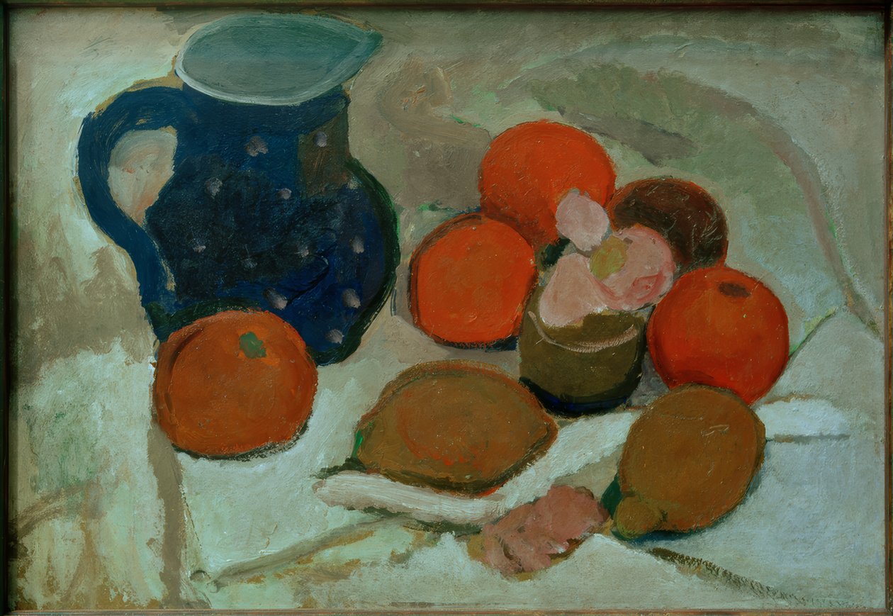 Stilleben med en blå, hvit-stippet kanne (II) av Paula Modersohn Becker
