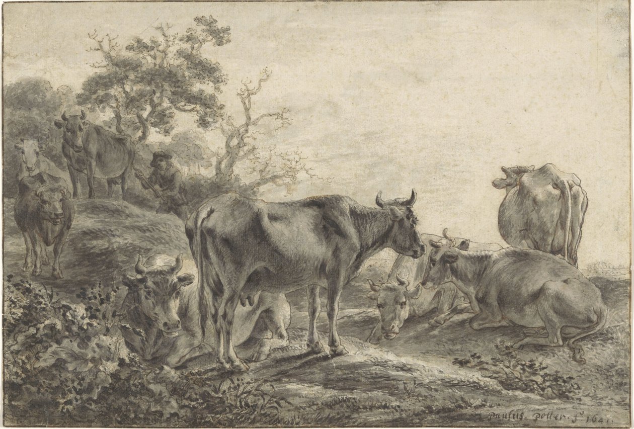 Storfeflokk av Paulus Potter (signed by artist)