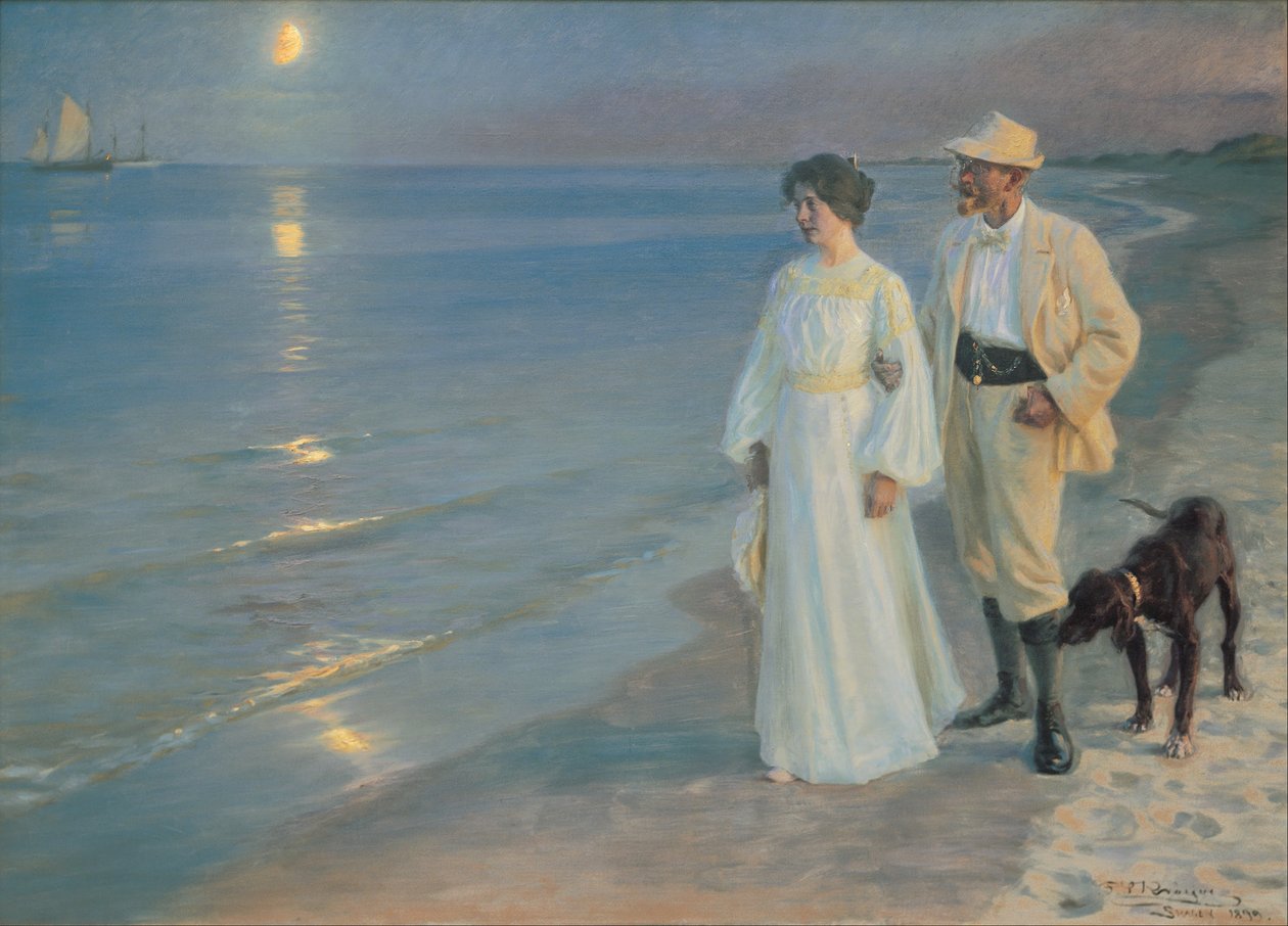 Sommerkveld på stranden ved Skagen. Maleren og kona. av Peder Severin Krøyer