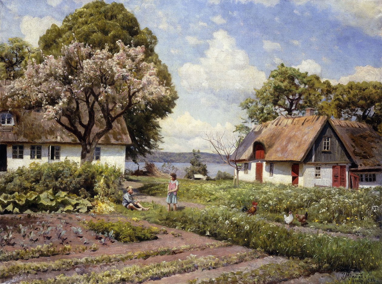 Barn i en gårdstun av Peder Monsted