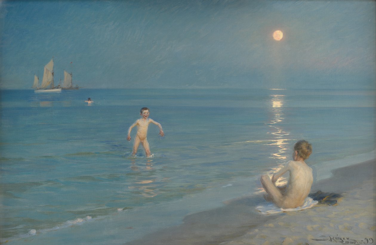 Gutter som bader på Skagen. Sommerkveld av Peder Severin Krøyer