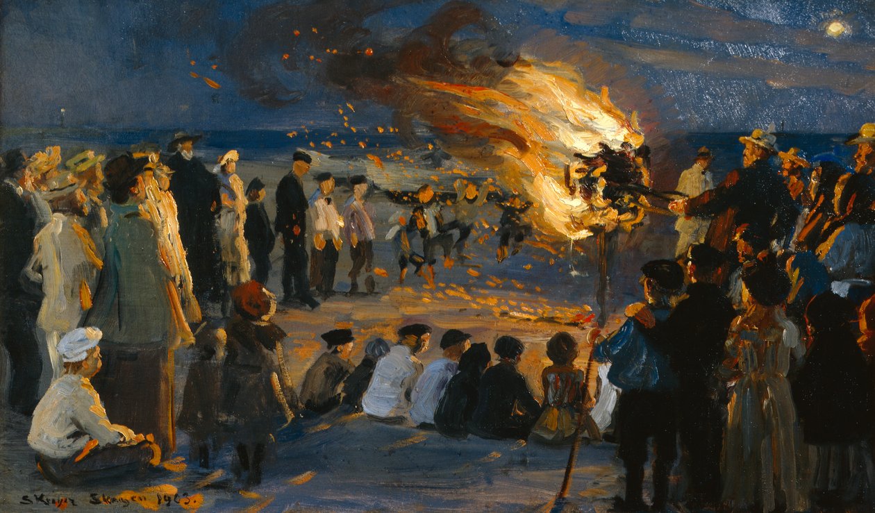 Midtsommerbrann ved Skagens strand av Peder Severin Krøyer