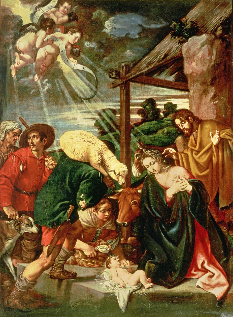 Tilbedelse av hyrdene, 1600-tallet av Pedro Orrente
